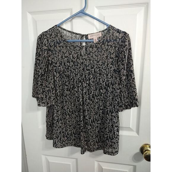 Philosophy Woman M Blouse puff sleeve blouse with leaves/floral print casual - Picture 1 of 11